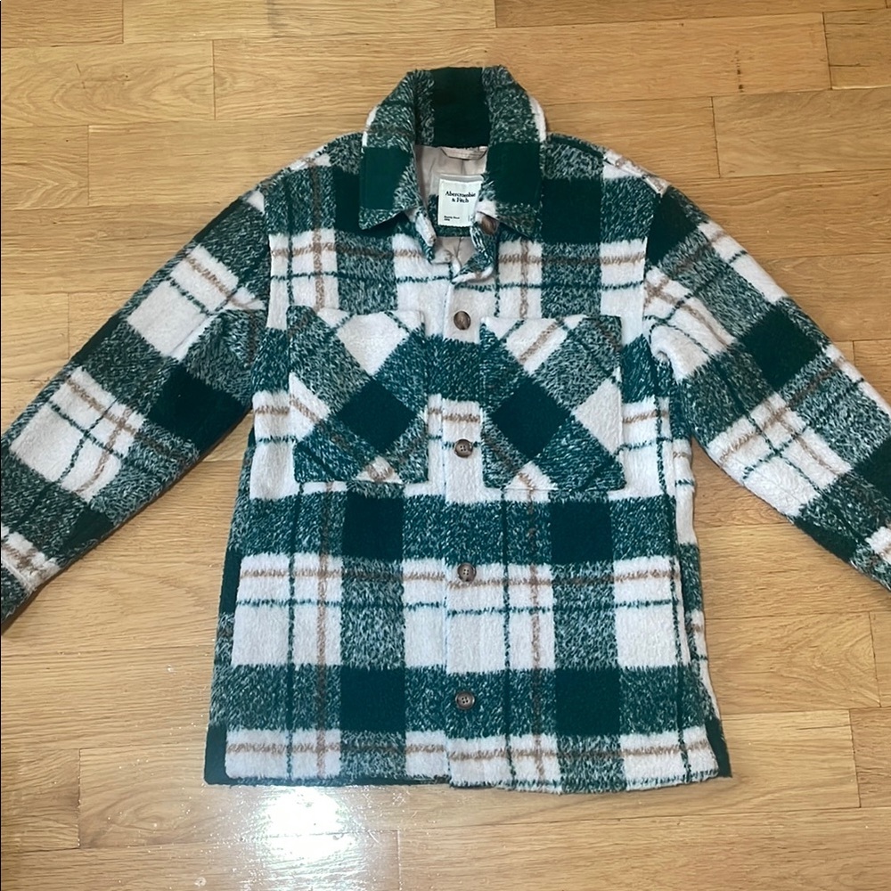 Abercrombie & Fitch Green and White Plaid Button-Up Jacket